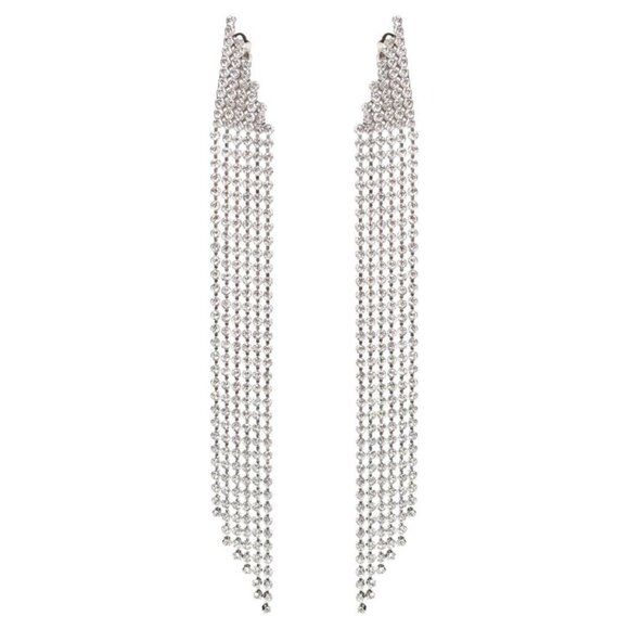 Saint Laurent Crystal Cascade Silver-tone Clip-on Drop Earrings - Picture 1 of 9